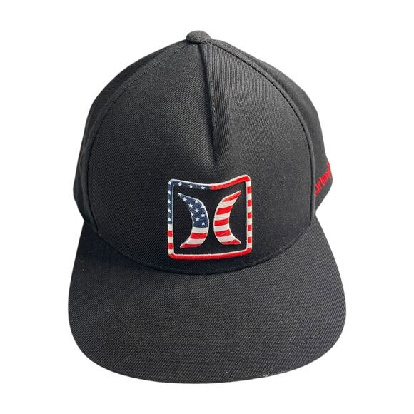 Hurley USA Flag Embroidered Black Snapback Hat Adjustable Flexfit Patriotic Cap - Picture 6 of 11